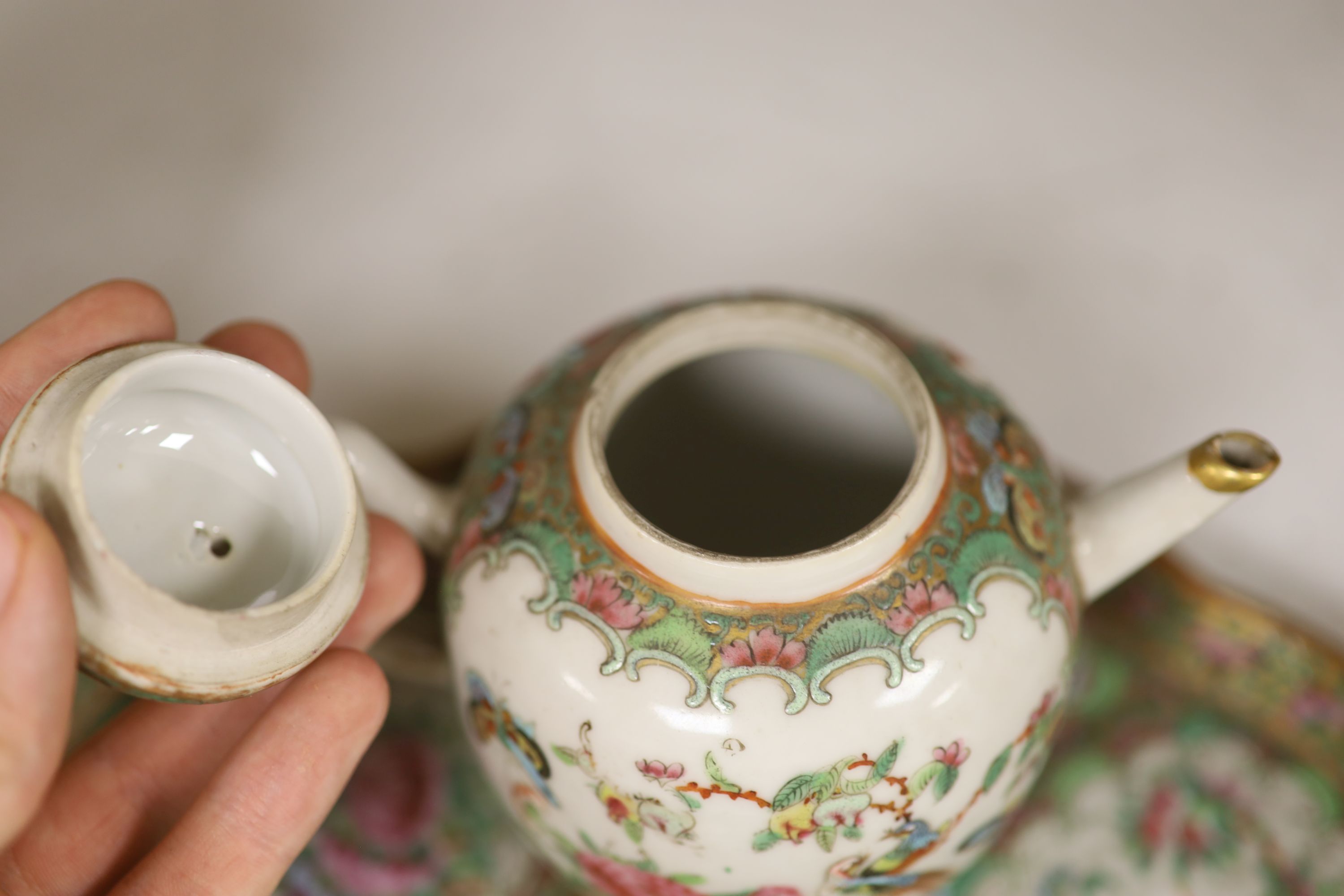 A 19th century Chinese famille rose five piece porcelain tea set